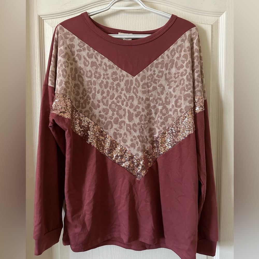 Lg Boutique Leopard Sequin Shirt